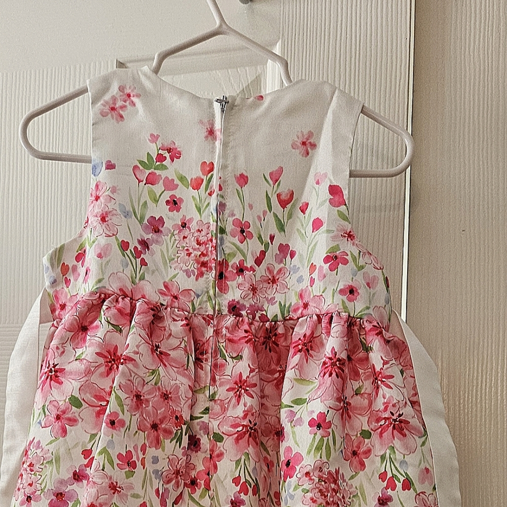 Bonnie Baby dress 24mo . Pink floral with gremlin trimmed in hot pink ribbon